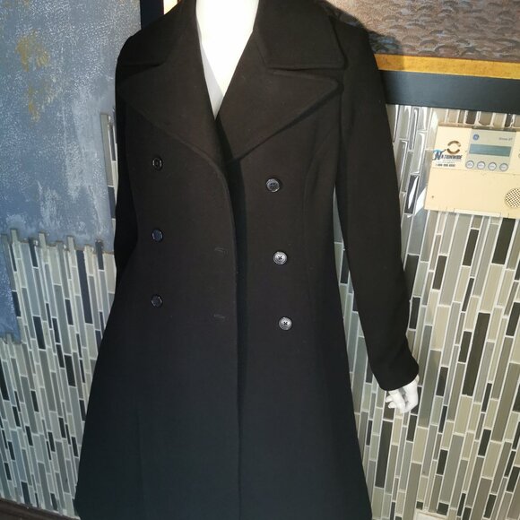 Ralph Lauren Womens Size 6 88% Wool Black Trench Dress Coat Long Duster - Picture 1 of 7